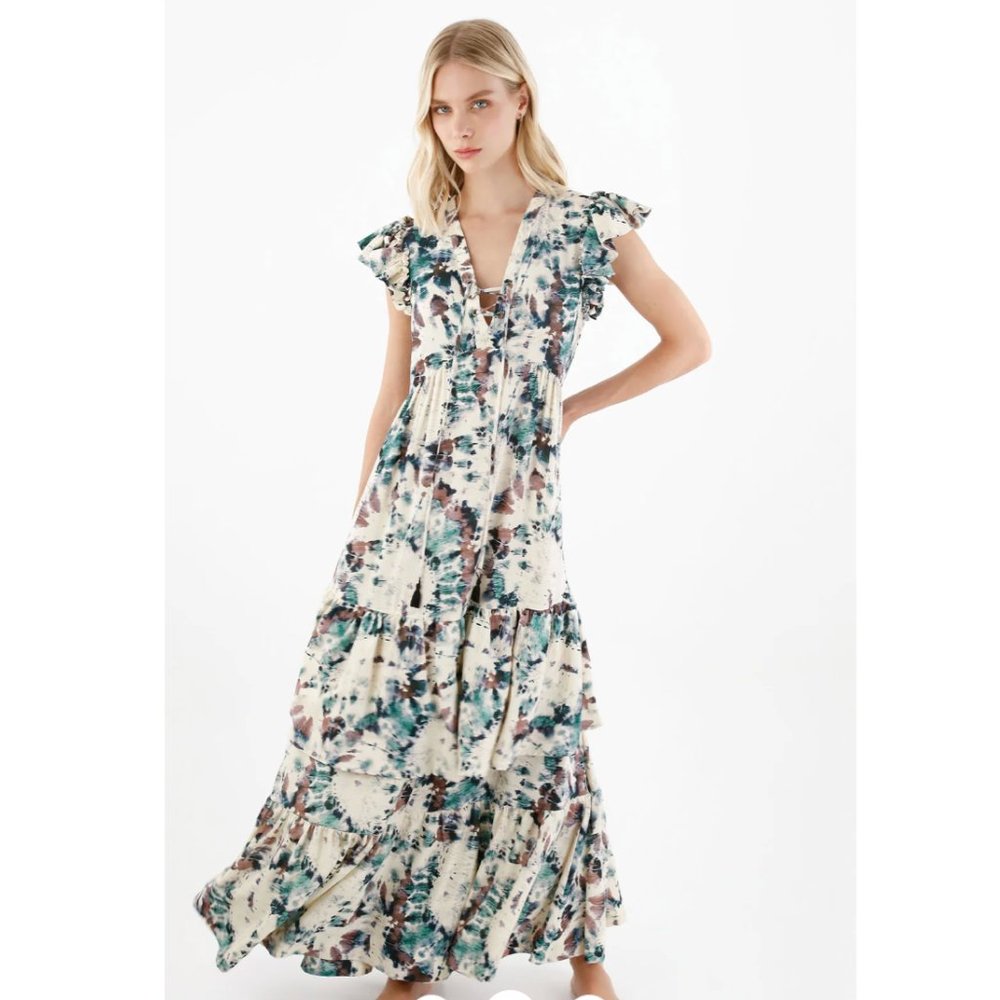 ESPECIA Women's Martinica Maxi Dress with Ruffle Sleeves Size Small